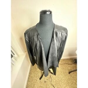 Torrid Fringe Faux Leather Jacket Womens 1 Black Excellent Western Boho Moto MED